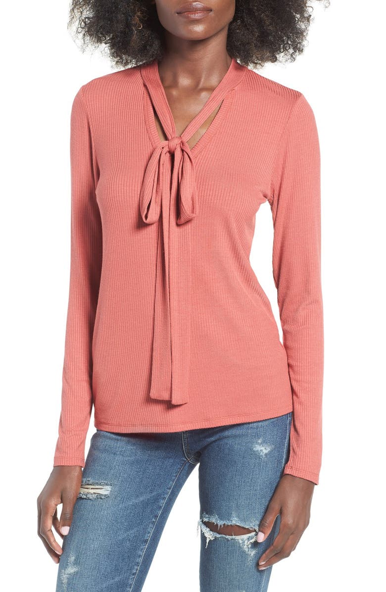 June & Hudson Ribbed Tie Neck Top, Main, color, 