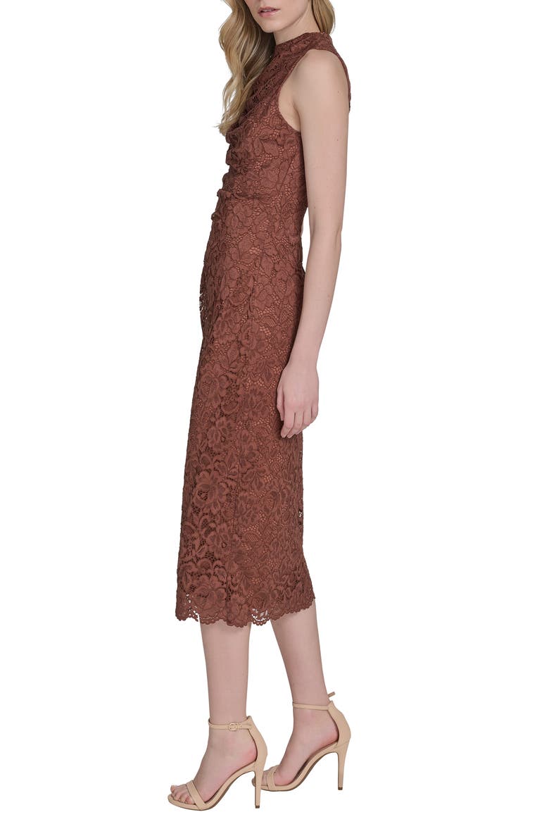 Lace Sleeveless Sheath Midi Dress, Alternate, color, BROWN