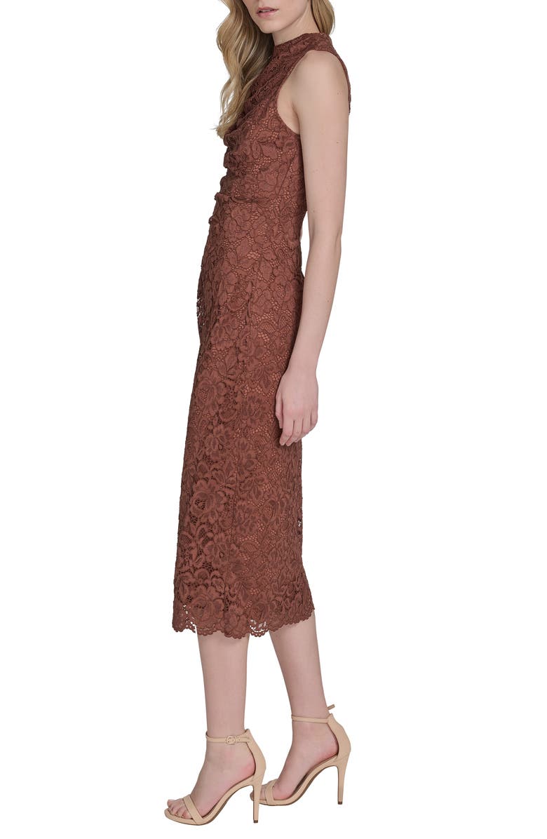 Vince Camuto Lace Sleeveless Sheath Midi Dress, Alternate, color, Brown
