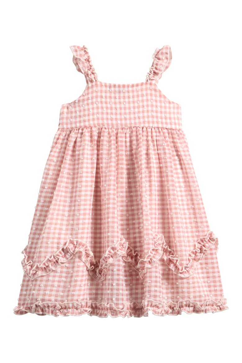 Kids' Gingham Ruffle Dress, Alternate, color, PINK/TAUPE