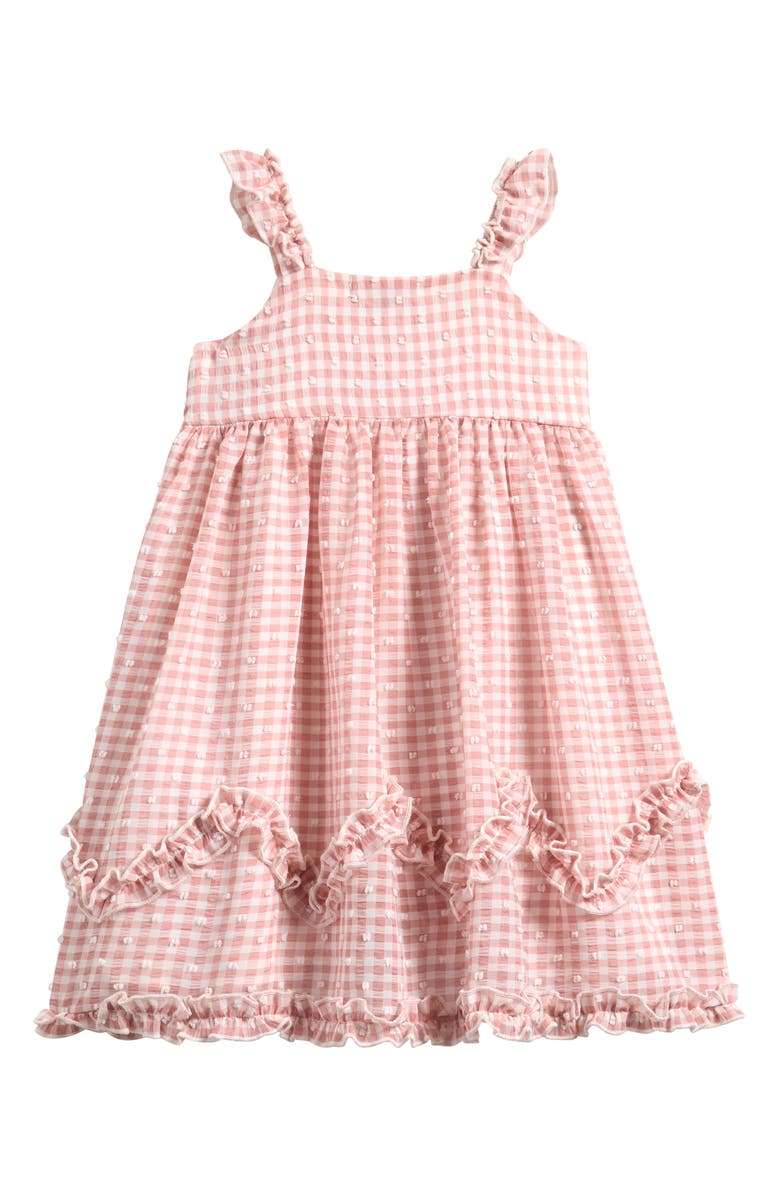 Ava & Yelly Kids' Gingham Ruffle Dress, Alternate, color, Pink/Taupe