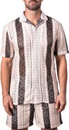 Maceoo Stripescream Open Stitch Short Sleeve Cotton Button-Up Shirt