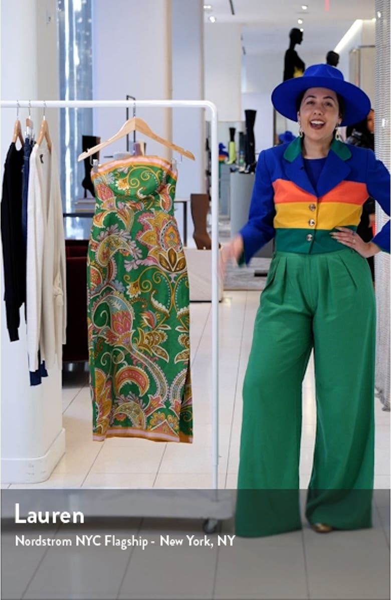 Marion Print Strapless Linen Blend Dress, sales video thumbnail