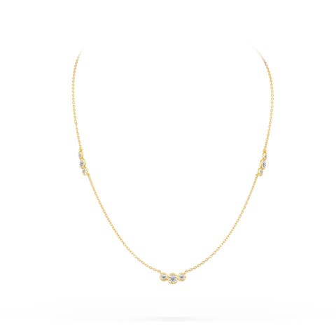 Bezel Trio Station Lab Diamond Necklace in 14K