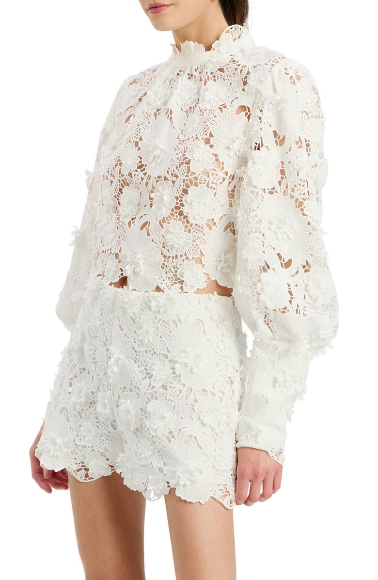 Bardot Georgia Lace Long Sleeve Top, Alternate, color, Ivory