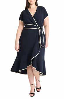 Maggy London Contrast Trim Wrap Midi Dress