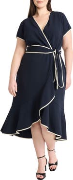 Maggy London Contrast Trim Wrap Midi Dress