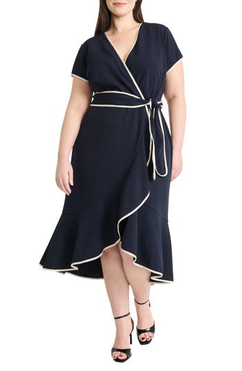 Maggy London Plus Size Contrast-trim Tie-waist Midi Dress
