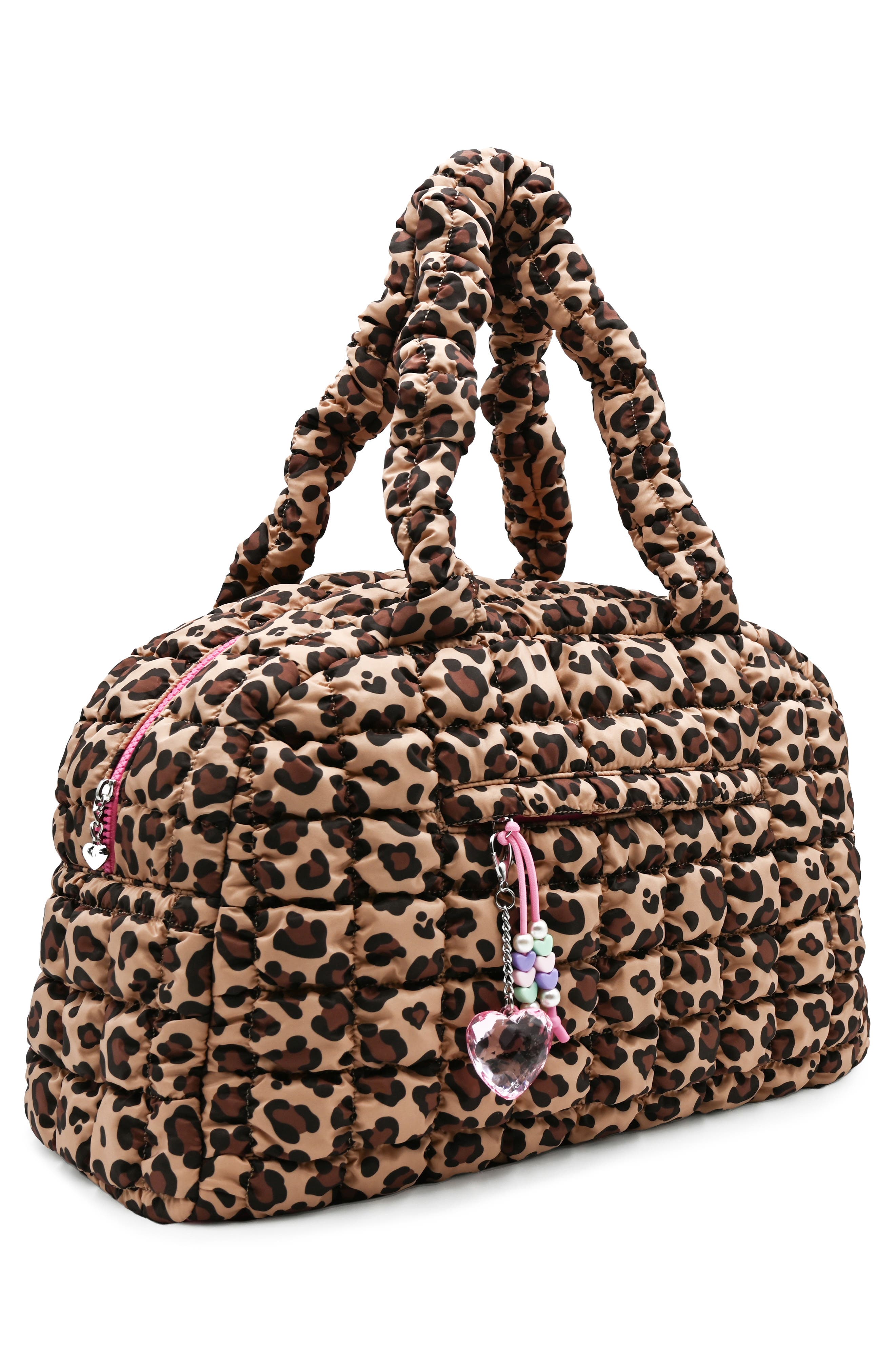OMG Accessories Kids' Leopard Print Scrunch Medium Duffle Bag, Alternate, color, Brown