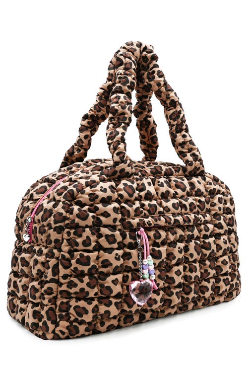 Omg Accessories Leopard Print Scrunch Duffle With Charm In Multi