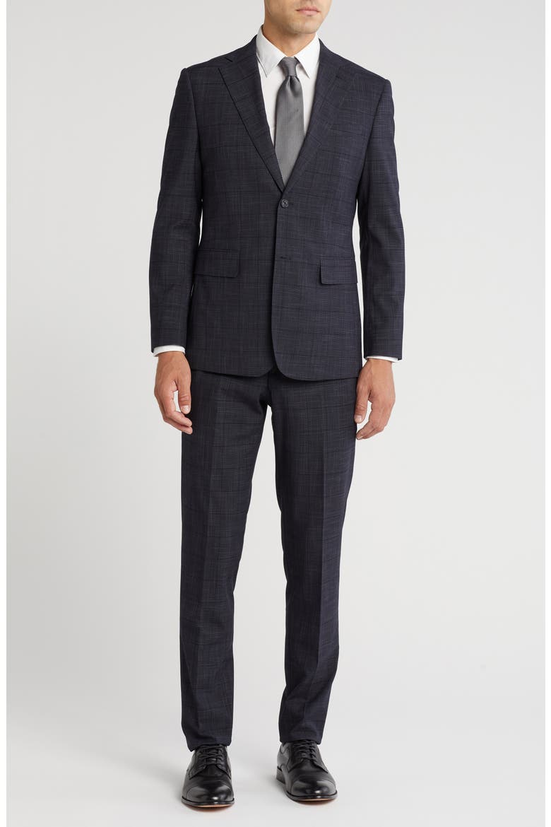 Plaid Trim Fit Notch Lapel Two-Piece Suit, Main, color, NAVY