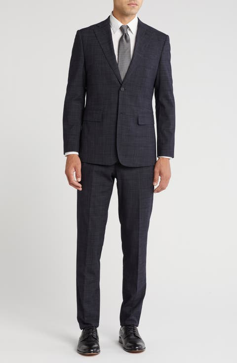 Plaid Trim Fit Notch Lapel Two-Piece Suit