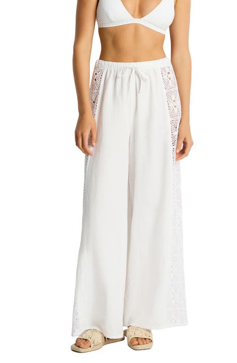 Lace Panel High Waist Wide Leg Beach Pants