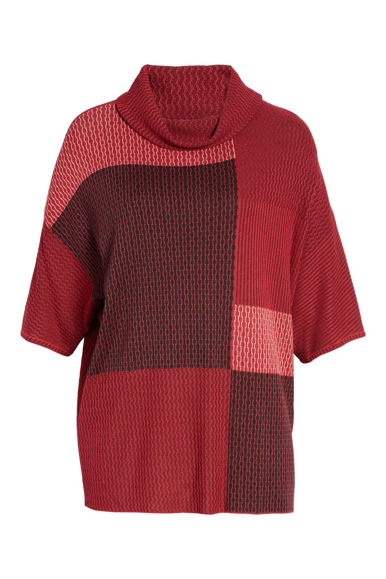 Colorblock Cowl Neck Knit Blouse, Alternate, color, CHERRY RED/ JAVA/ BLACK