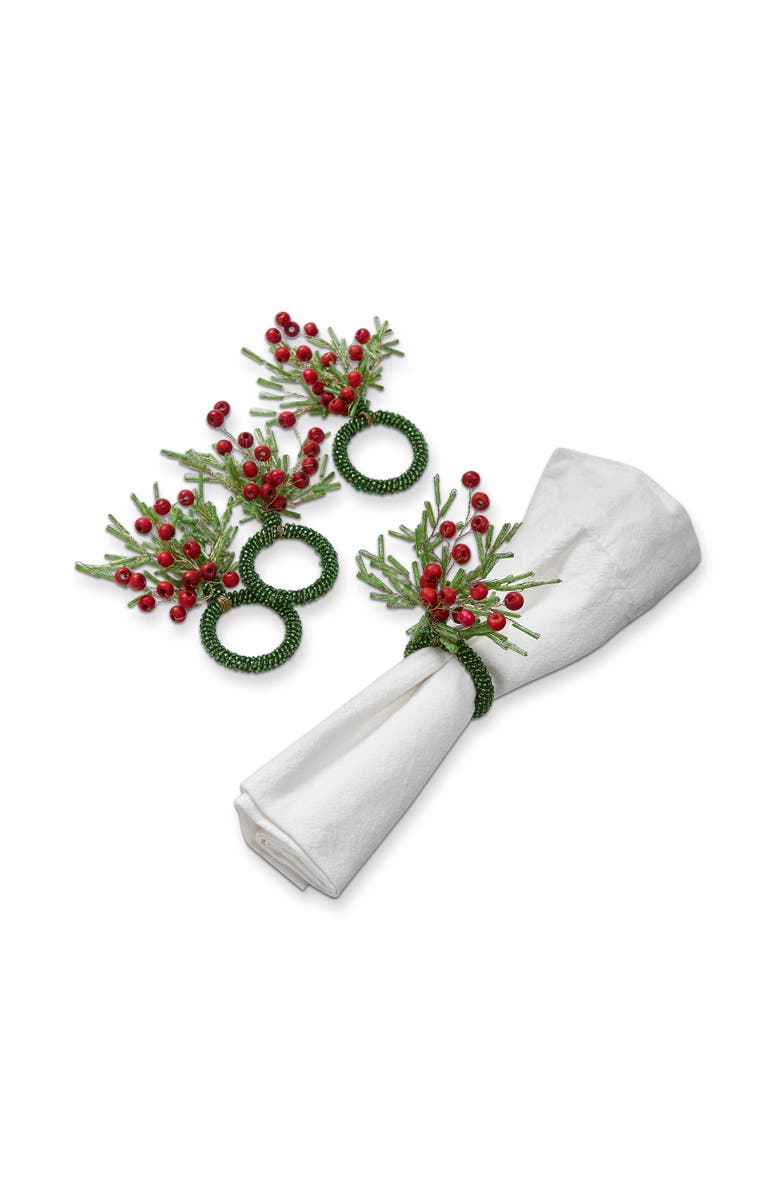 tag Sprig Napkin Ring Set of 4 Green Christmas Table Decor, Main, color, 