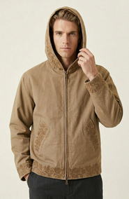 Modenaire Embroidered Trim Hooded Jacket