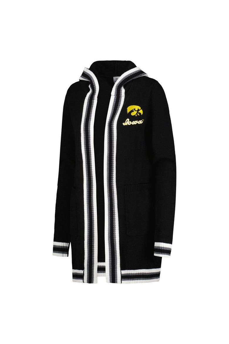 Women's Gameday Couture Black Iowa Hawkeyes One More Round Tri-Blend Striped Hooded Cardigan Sweater, Alternate, color, Black