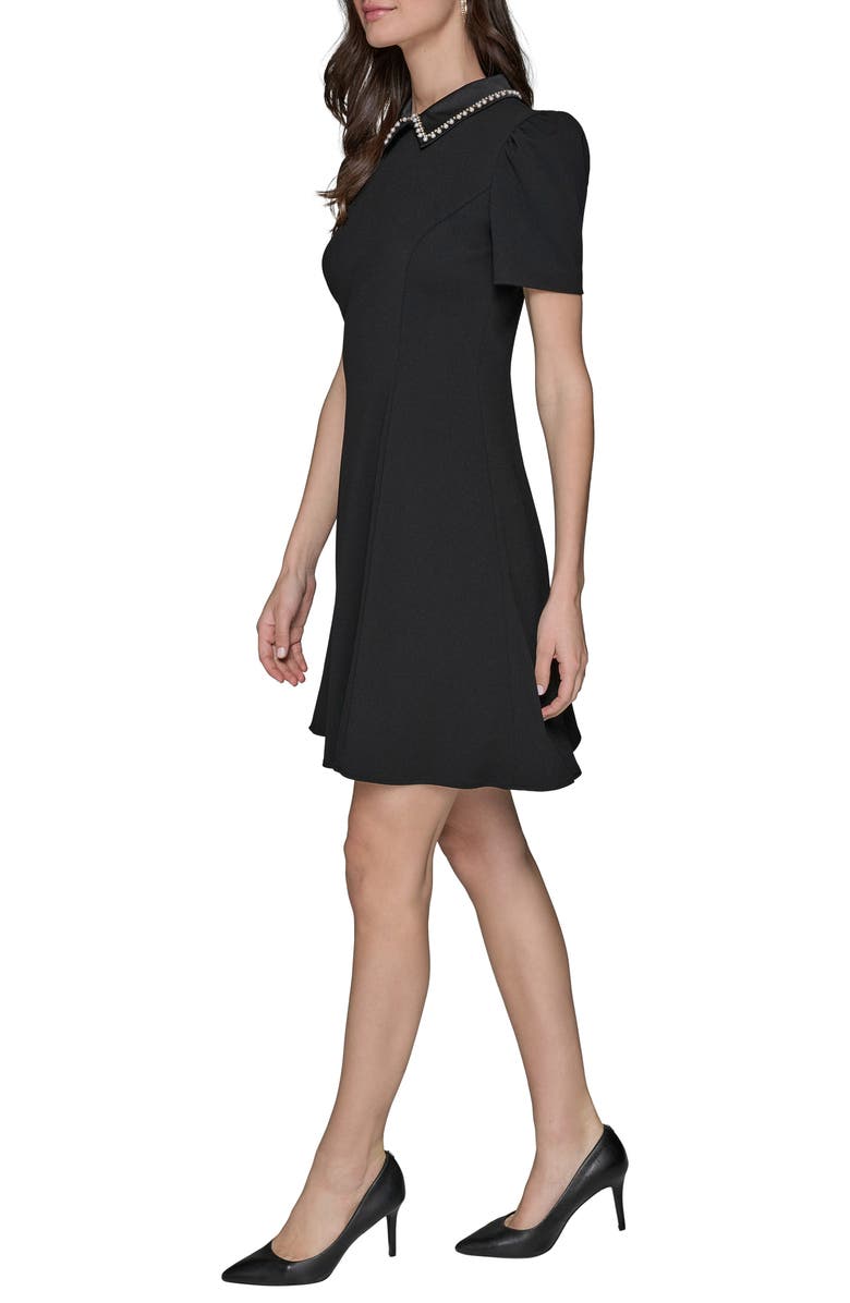 KARL LAGERFELD Faux Pearl Detail Crepe Fit & Flare Minidress, Alternate, color, 