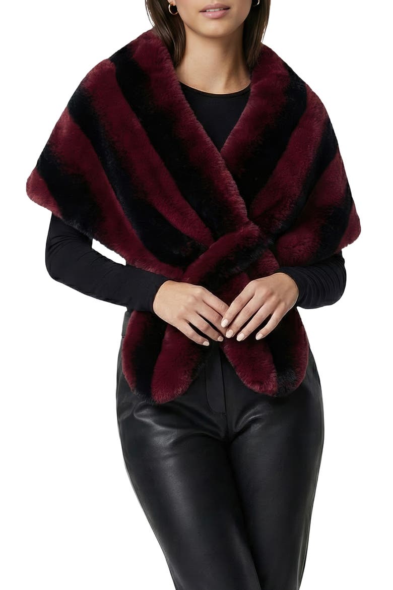 Fur-Free Chinchilla (Faux Fur) Stole with Pull-Through, Alternate, color, BURGUNDY CHINCH