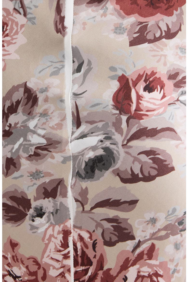Floral Print Draped Cowl Neck Satin Midi Dress, Alternate, color, MULTI BEIGE
