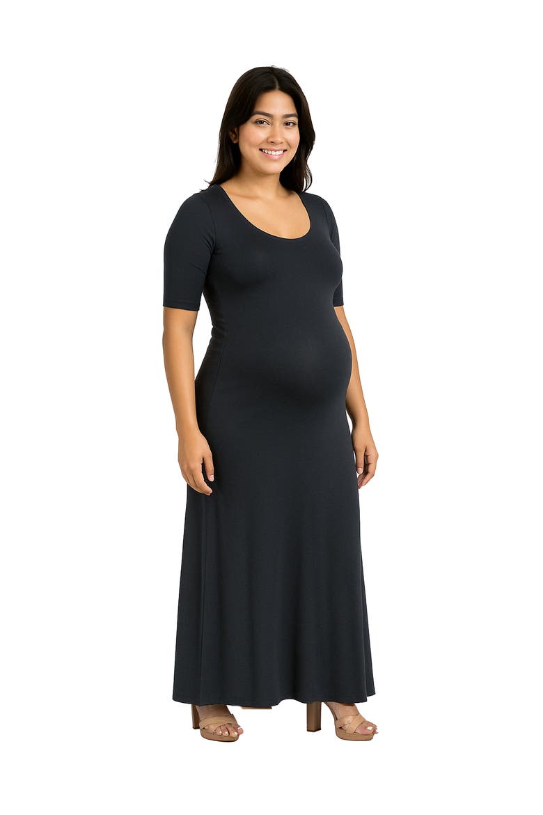 Casual Maternity Maxi Dress With Sleeves, Alternate, color, Charcoal