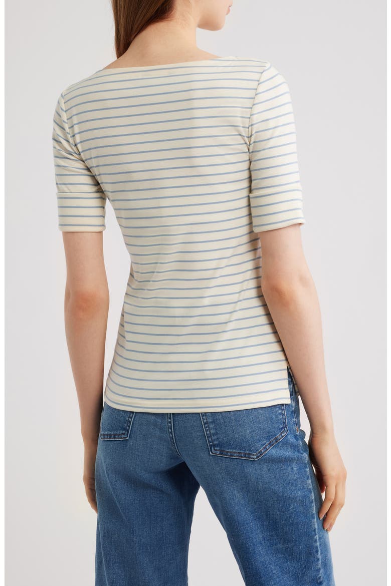 Stripe Stretch Cotton Boatneck Top, Alternate, color, CREAM/ DUSTY SKY