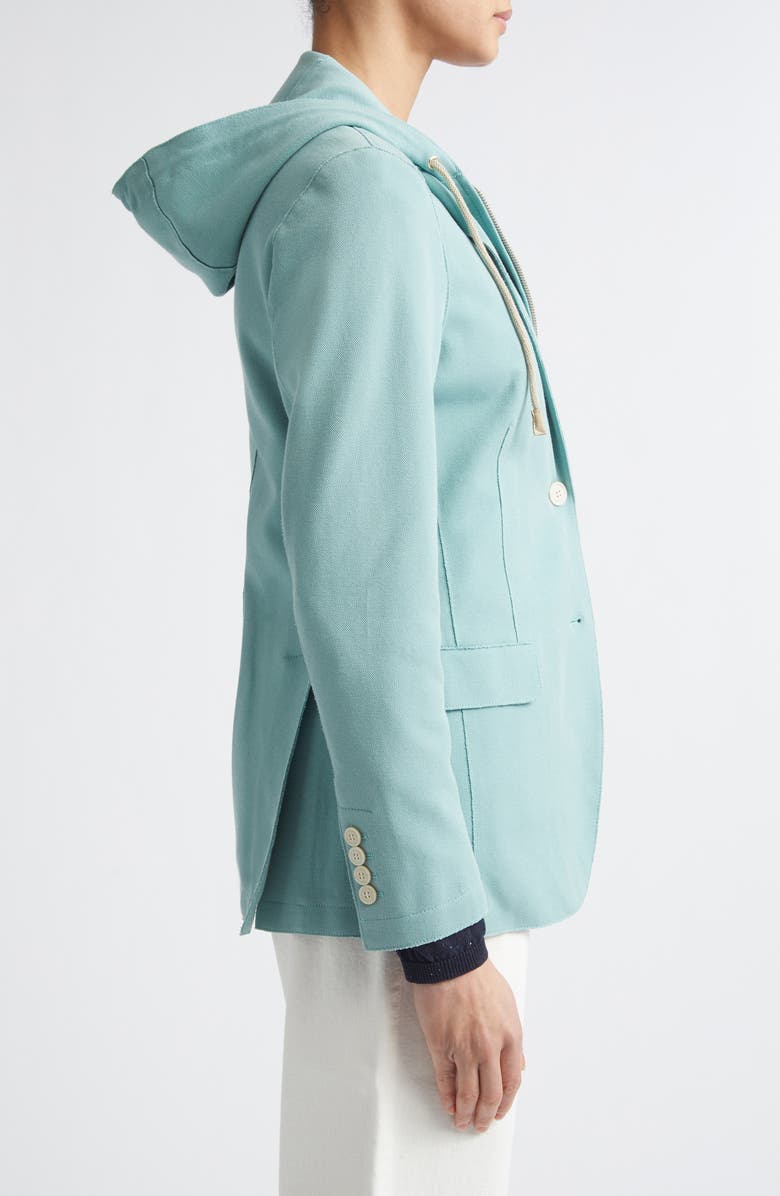 Eleventy Laser Cut Cotton Blend Knit Jacket with Hooded Zip Inset, Alternate, color, 175 Jade