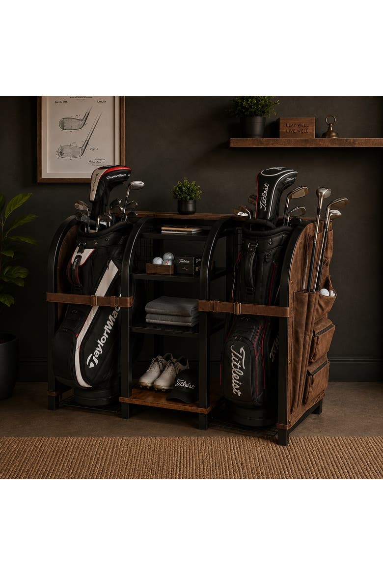 Heritage Premium Golf Organizer - Freestanding Golf Storage Rack, Alternate, color, Brown