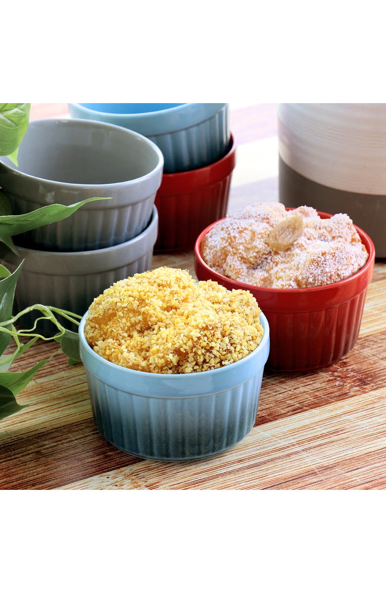 Crockpot Thornburg 6 Piece 12 Ounce Round Stoneware Ramekin Set, Alternate, color, Blue