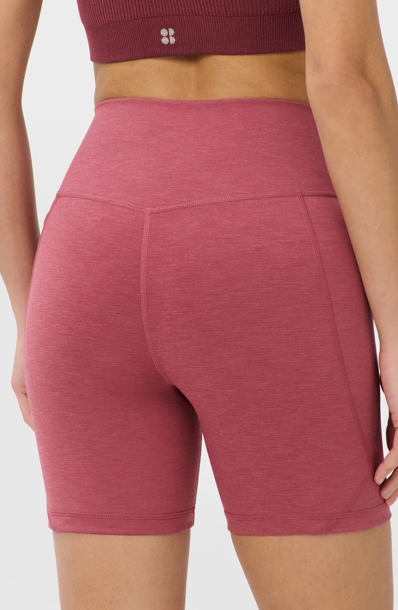 Sweaty Betty Ultimate Move High Waist Pocket Bike Shorts, Alternate, color, Sienna Pink Marl