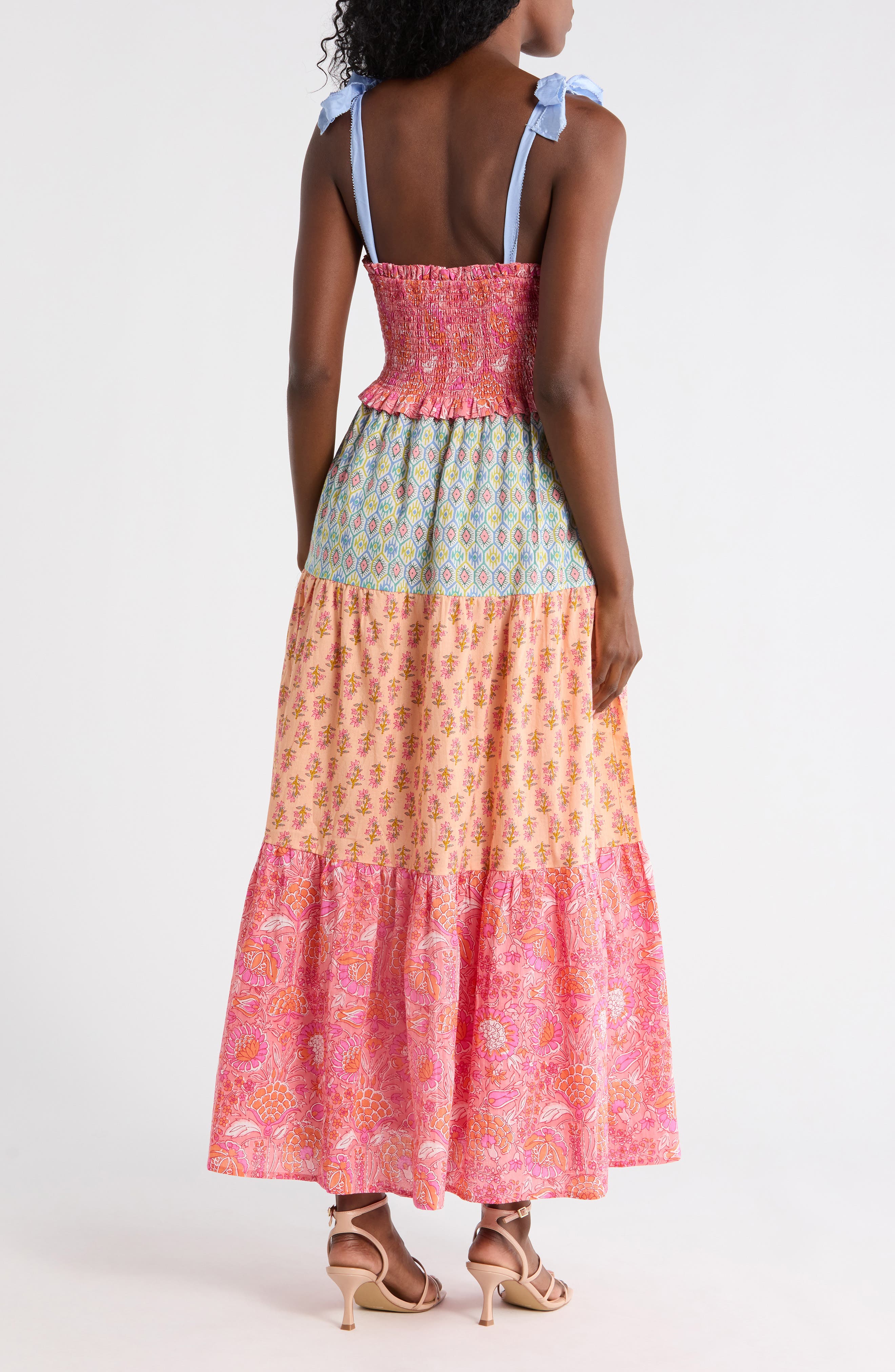 Tie Strap Smocked Tiered Cotton Maxi Dress - image 2