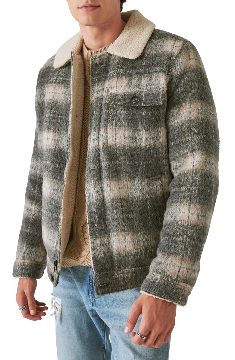 Lucky Brand Plaid Faux Shearling Lined Trucker Jacket, Alternate, color,