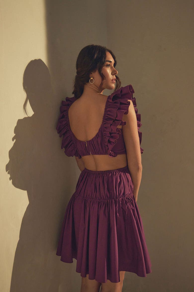 Dahlia Ruched Mini Dress, Alternate, color, Grape