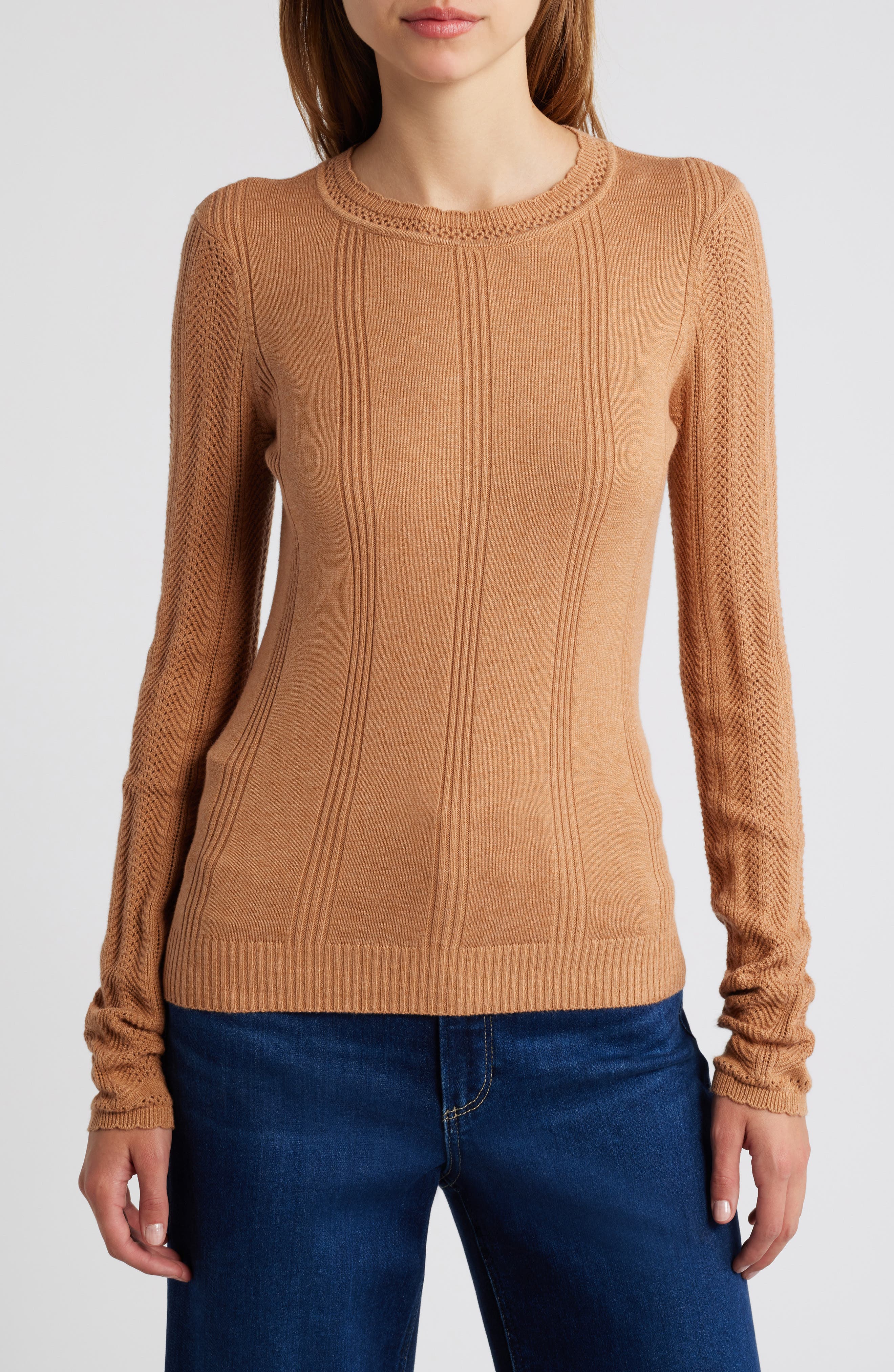 PAIGE Claire Pointelle Organic Cotton Blend Crewneck Sweater