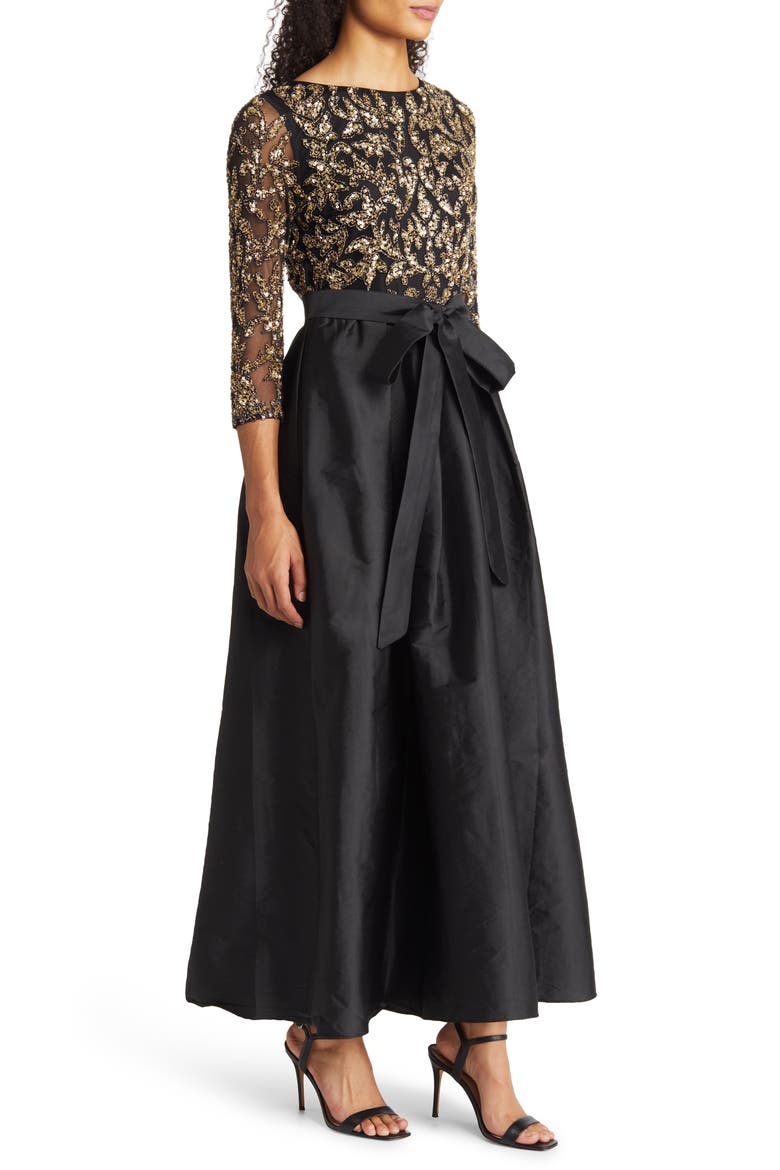 Sequin Bodice Gown, Alternate, color, BLACK/ GOLD