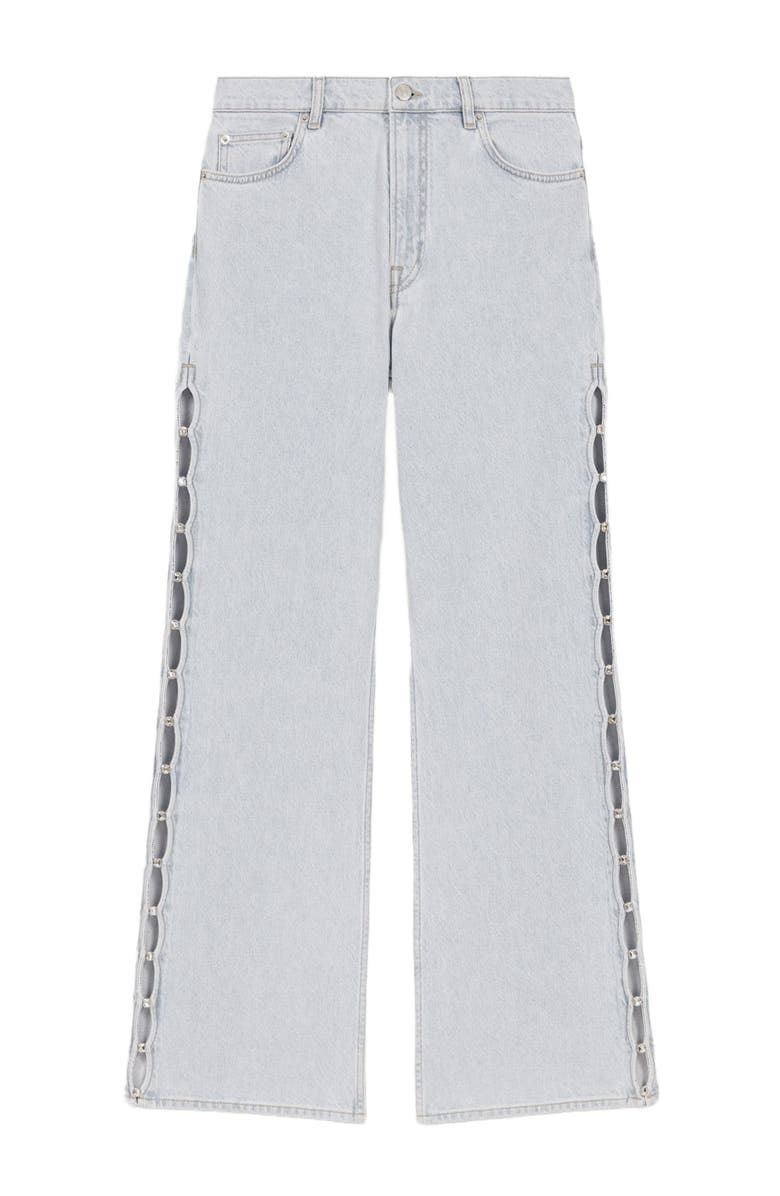 maje Wide-leg rhinestone cutaway jeans, Alternate, color, 