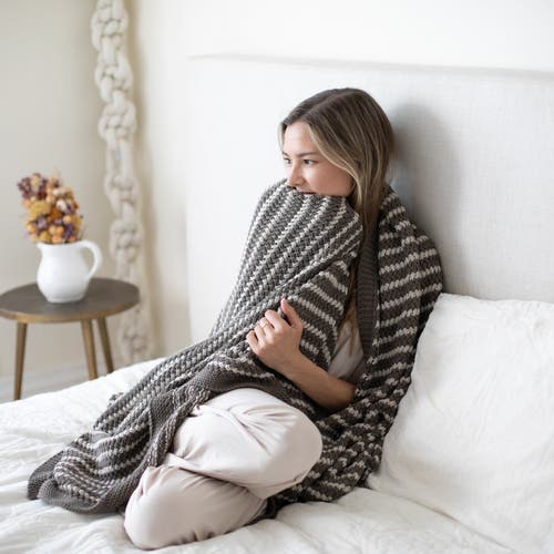 Pink Lemonade Tara Organic Cotton Throw Blanket In Gray