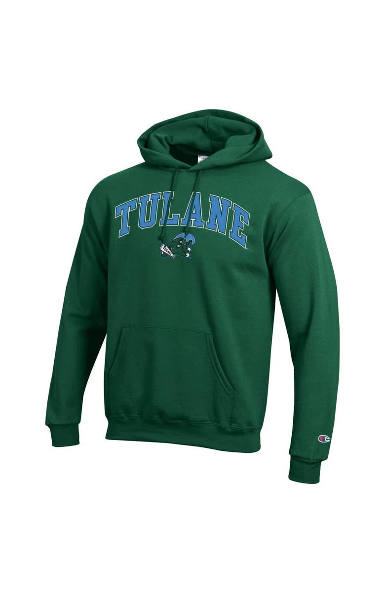 Champion Men's Champion  Green Tulane Green Wave Arch Over Logo Pullover Hoodie, Alternate, color, Green