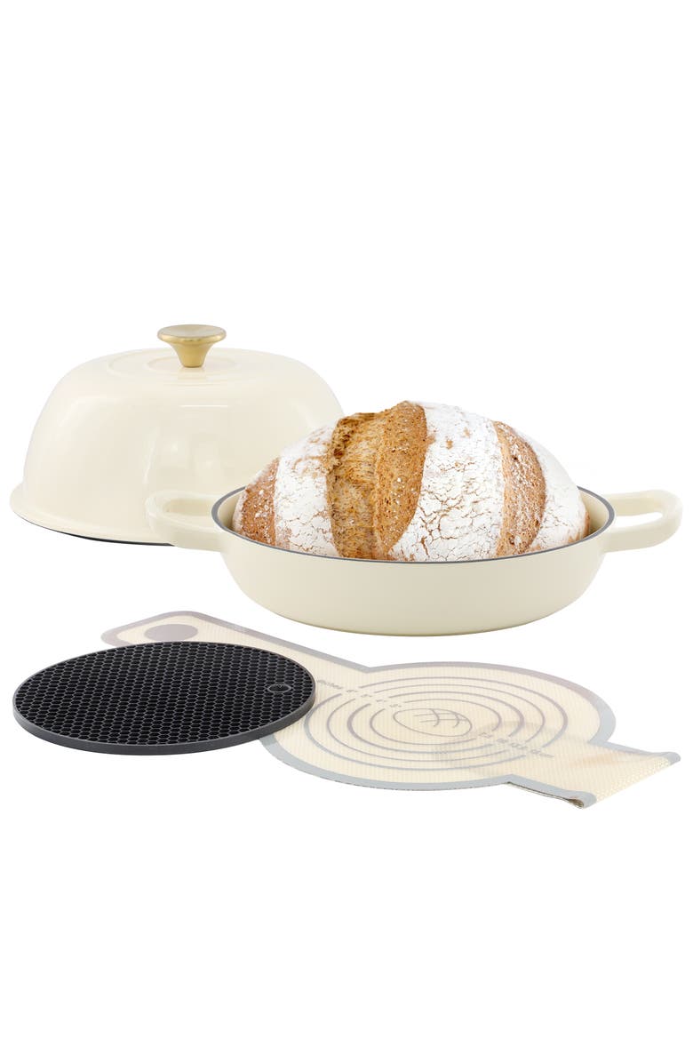 Megachef 6 Quart Enameled Cast Iron Bread Pot with Baking Mat, Main, color, White