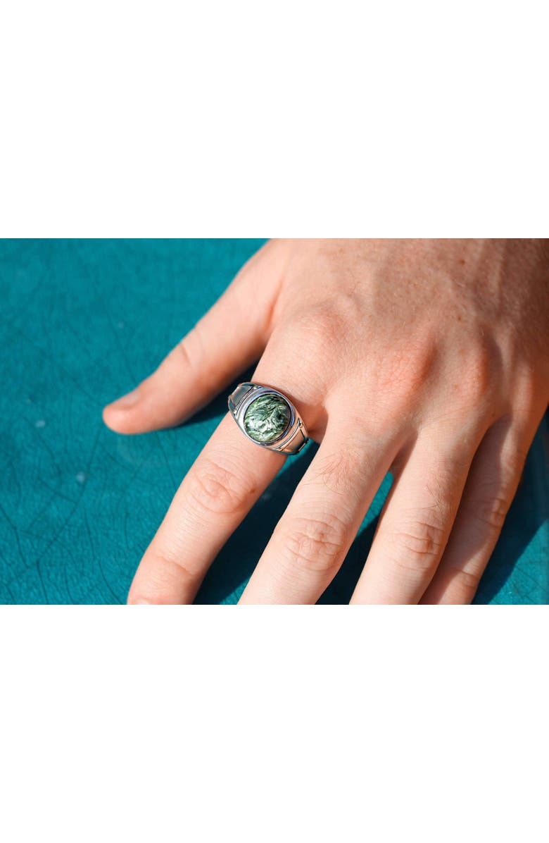 LuvMyJewelry Seraphinite Iconic Sterling Silver Men Signet Ring, Alternate, color, Silver