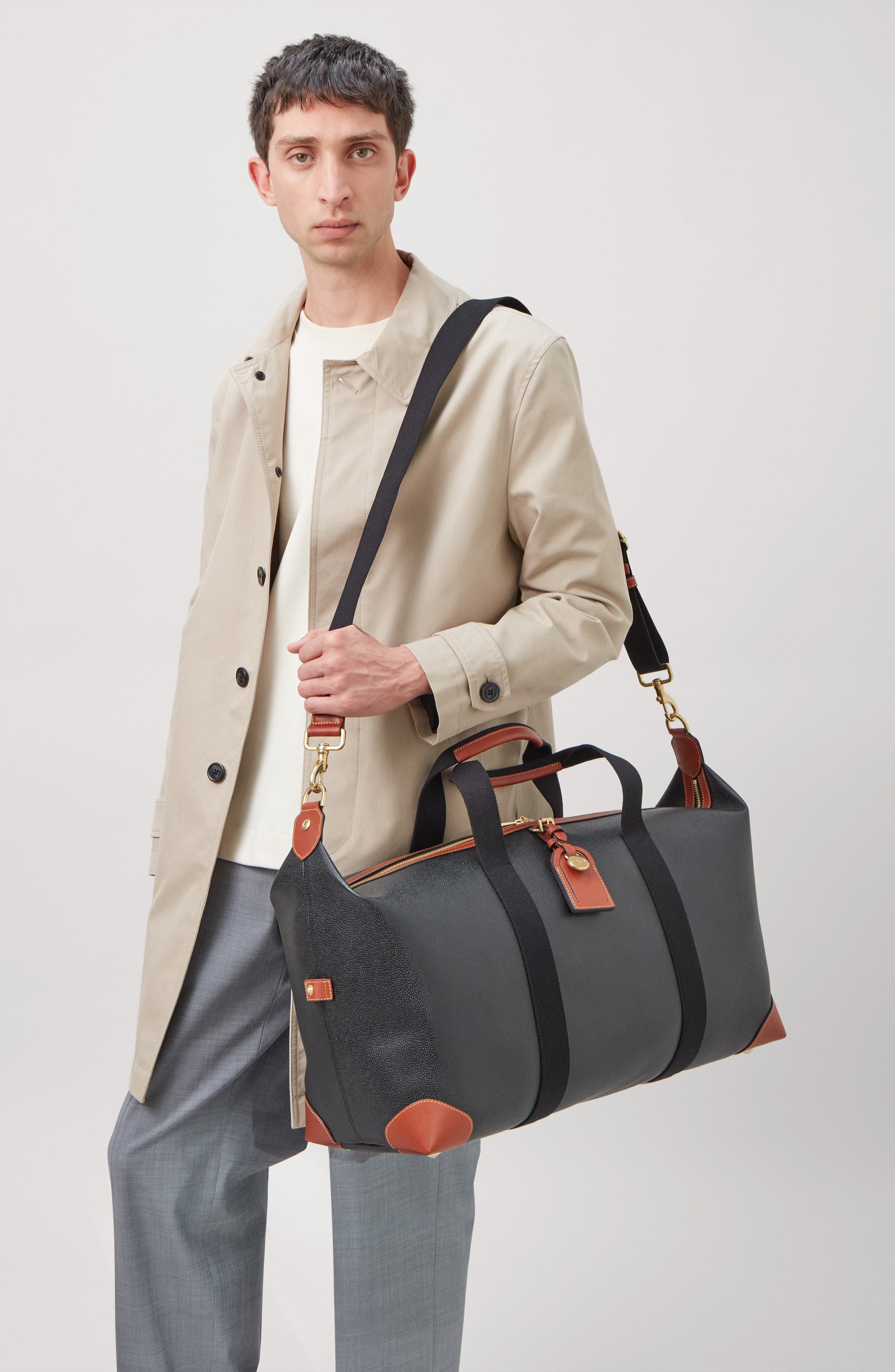 Mulberry Medium Clipper Faux Scotch Grain Duffle Bag, Alternate, color, Black-Cognac