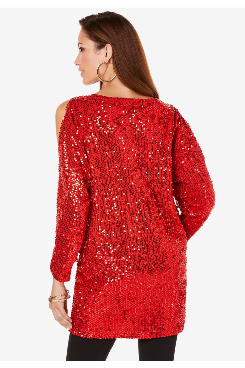 Cold Shoulder Sequin Tunic, Alternate, color, BLACK