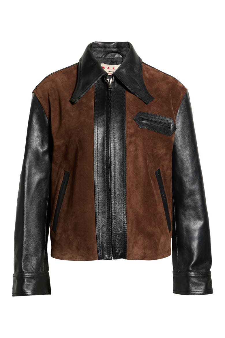 Two-Tone Leather Zip Jacket, Main, color, 00N99 BLACK