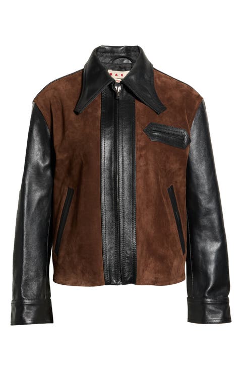 Two-Tone Leather Zip Jacket