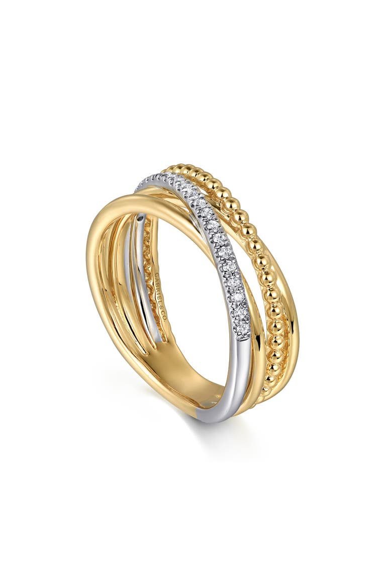 Bujukan Two-Tone 14K Gold & Diamond Crisscross Ring, Main, color, TWO TONE
