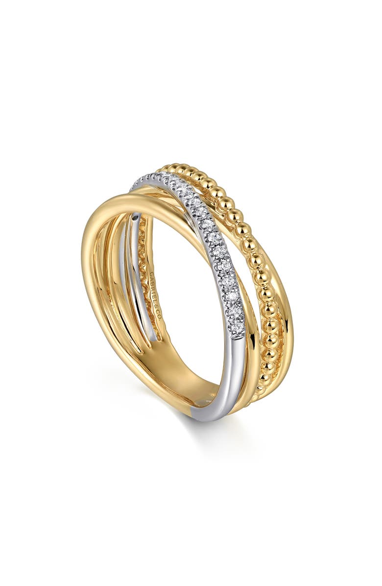 Gabriel & Co. Bujukan Two-Tone 14K Gold & Diamond Crisscross Ring, Main, color, Two Tone