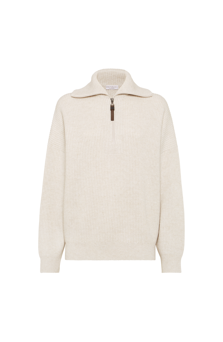 Brunello Cucinelli Cashmere English rib sweater, Main, color, Pearl