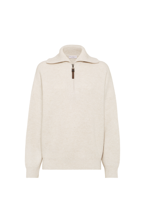 Brunello Cucinelli Cashmere English Rib Sweater In Brown