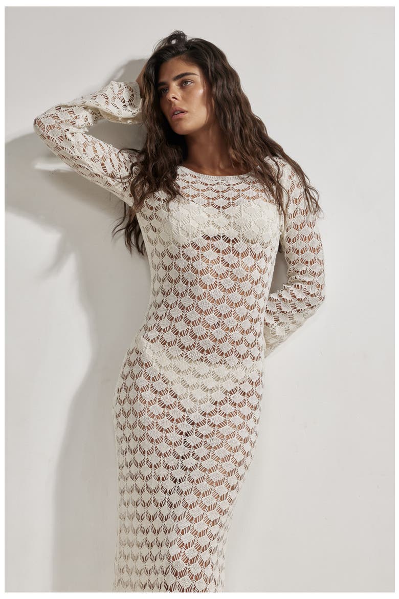 Rama Open Back Crochet Maxi Dress Cover-Up, Alternate, color, Beige