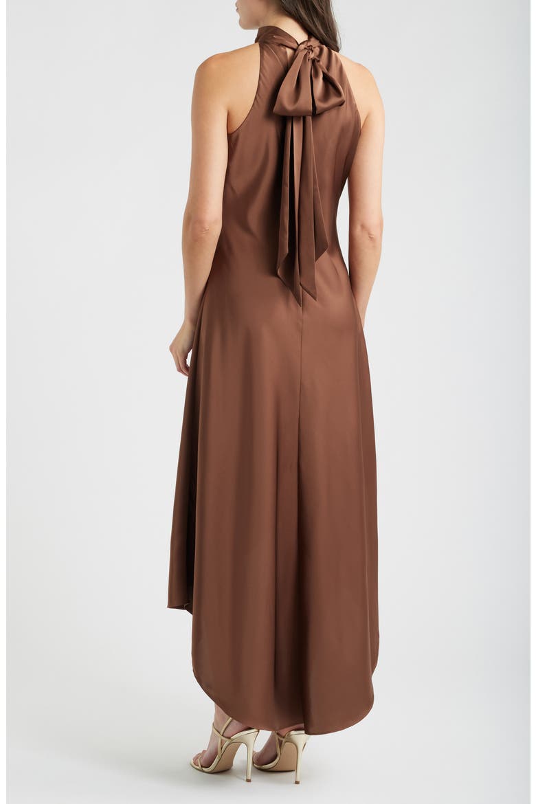 Tie Back Sleeveless High/Low Satin Gown, Alternate, color, COCOA BROWN